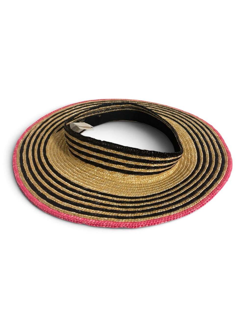 Brixton Straw Visor with Black Stripes and Pink Edge